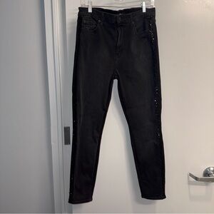 7 For All Mankind Black High Waist Ankle Skinny Jeans with Sequin Detail
